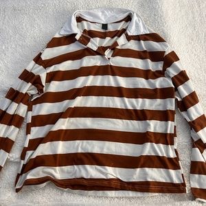 Brown and White Striped Oversized Top